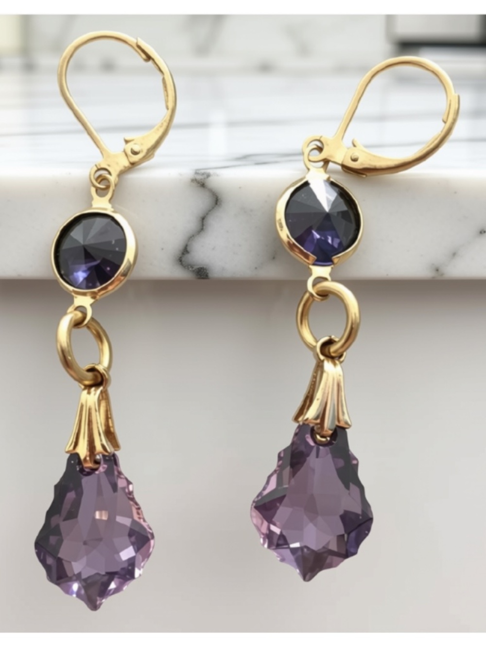 Purple Tear Drop Earrings